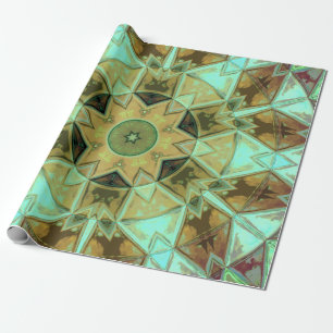 Mosaic Kaleidoscope Flower Green and Brown Cadeaupapier