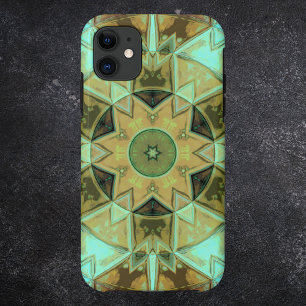 Mosaic Kaleidoscope Flower Green and Brown iPhone 11 Hoesje