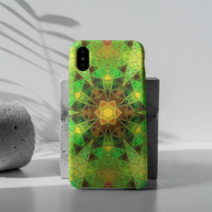 Mosaic Kaleidoscope Flower Green and Oranje iPhone 11 Hoesje