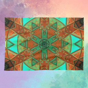Mosaic Kaleidoscope Flower Green and Oranje Theedoek