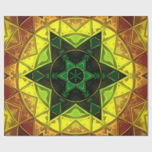 Mosaic Kaleidoscope Flower Green and Yellow Cadeaupapier (Vlak)