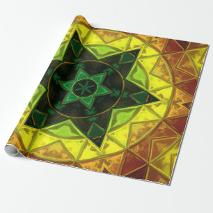 Mosaic Kaleidoscope Flower Green and Yellow Cadeaupapier
