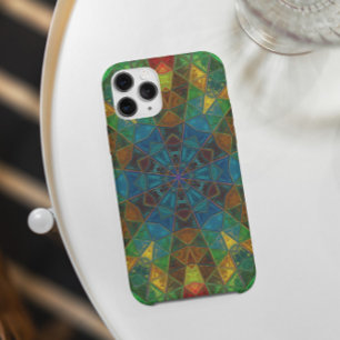 Mosaic Kaleidoscope Flower Green Blue and Yellow iPhone 11 Hoesje