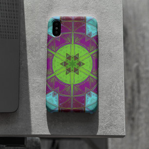 Mosaic Kaleidoscope Flower Green Paars and Blue iPhone 11 Hoesje