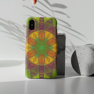 Mosaic Kaleidoscope Flower Green Paars and Oranje iPhone 11 Hoesje