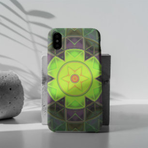 Mosaic Kaleidoscope Flower Green Paars and Yellow iPhone 11 Hoesje