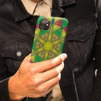 Mosaic Kaleidoscope Flower Green Yellow and Red