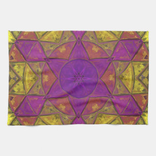Mosaic Kaleidoscope Flower Pink and Yellow Theedoek