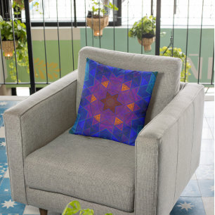 Mosaic Kaleidoscope Flower Pink Blue and Yellow Kussen