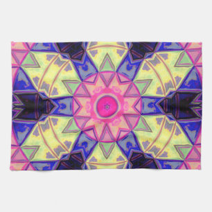 Mosaic Kaleidoscope Flower Pink Yellow and Blue Theedoek