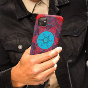 Mosaic Kaleidoscope Flower Red en Blue iPhone 11 Hoesje
