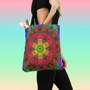 Mosaic Kaleidoscope Flower Red Green and Paars Draagtas