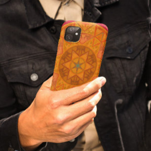 Mosaic Kaleidoscope Flower Red Oranje and Black iPhone 11 Hoesje