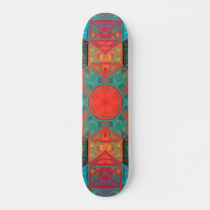 Mosaic Kaleidoscope Flower roze and Blauwgroen Skateboard