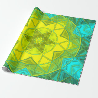 Mosaic Kaleidoscope Flower Yellow and Blue Cadeaupapier