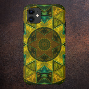 Mosaic Kaleidoscope Flower Yellow and Green iPhone 11 Hoesje