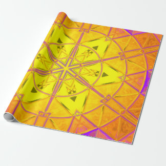 Mosaic Kaleidoscope Flower Yellow and Paars Cadeaupapier
