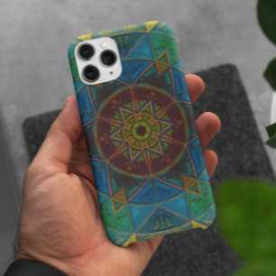 Mosaic Kaleidoscope Flower Yellow Blue and Green iPhone 11 Hoesje