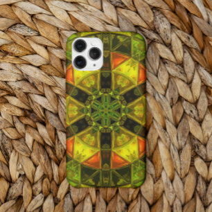 Mosaic Kaleidoscope Flower Yellow Green and Oranje iPhone 11 Hoesje