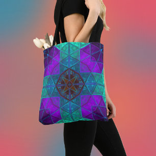 Mosaic Kaleidoscope Square Blue and Paars Draagtas