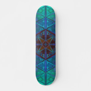 Mosaic Kaleidoscope Square Blue and Paars Skateboard