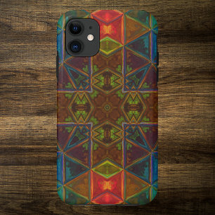 Mosaic Kaleidoscope Square Blue Red en Green iPhone 11 Hoesje