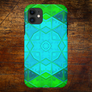 Mosaic Kaleidoscope Square Green and Blue iPhone 11 Hoesje