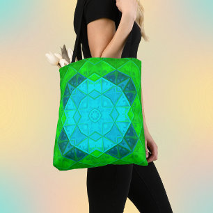 Mosaic Kaleidoscope Square Green and Blue Draagtas