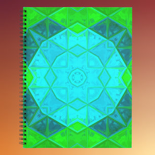 Mosaic Kaleidoscope Square Green and Blue Notitieboek