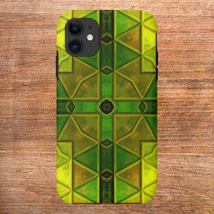 Mosaic Kaleidoscope Square Green and Yellow iPhone 11 Hoesje