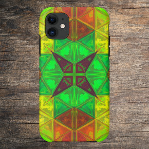 Mosaic Kaleidoscope Square Green Yellow and Oranje iPhone 11 Hoesje