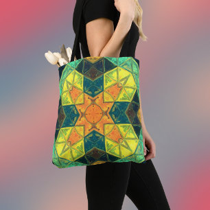 Mosaic Kaleidoscope Square Oranje Yellow and Green Draagtas