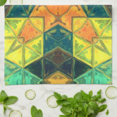 Mosaic Kaleidoscope Square Oranje Yellow and Green Theedoek (Gevouwen)