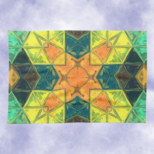 Mosaic Kaleidoscope Square Oranje Yellow and Green Theedoek