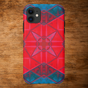 Mosaic Kaleidoscope Square Red en Blue iPhone 11 Hoesje