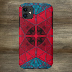 Mosaic Kaleidoscope Square Red en Blue iPhone 11 Hoesje