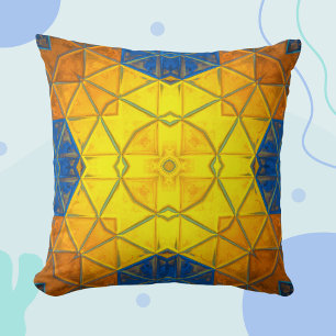 Mosaic Kaleidoscope Square Yellow and Blue Kussen