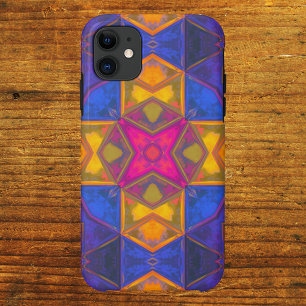 Mosaic Kaleidoscope Square Yellow Blue and Pink iPhone 11 Hoesje