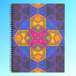 Mosaic Kaleidoscope Square Yellow Blue and Pink Notitieboek