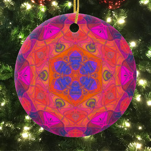 Mosaic Mandala Bloem Oranje Paars en Roze Keramisch Ornament