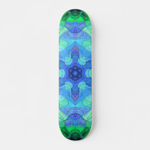 Mosaic Mandala Flower Blue en Green Skateboard