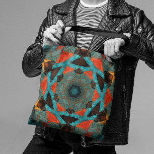 Mosaic Mandala Flower Blue en Oranje Draagtas
