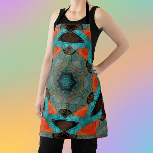 Mosaic Mandala Flower Blue en Oranje Schort