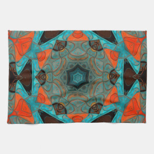 Mosaic Mandala Flower Blue en Oranje Theedoek