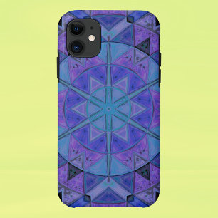 Mosaic Mandala Flower Blue en Paars iPhone 11 Hoesje