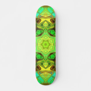 Mosaic Mandala Flower Green Blue en Yellow Skateboard