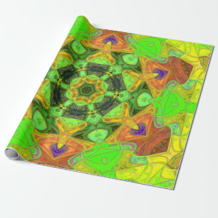 Mosaic Mandala Flower Green Oranje and Yellow Cadeaupapier