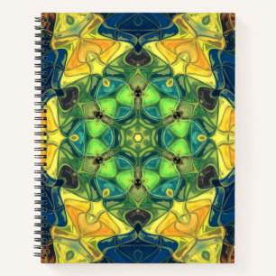Mosaic Mandala Flower Green Yellow and Blue Notitieboek