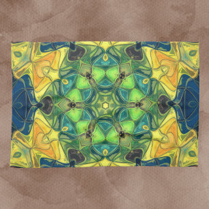 Mosaic Mandala Flower Green Yellow and Blue Theedoek