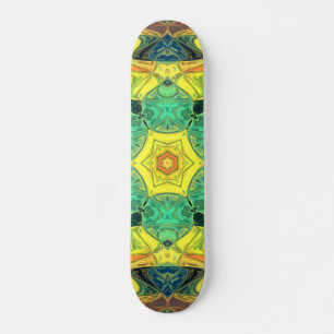 Mosaic Mandala Flower Green Yellow Blue en Oranje Skateboard